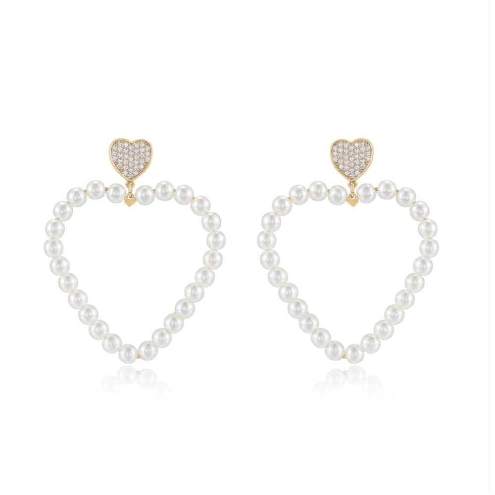 NWT | ettika | 18k gold plated pearl heart statement earrings